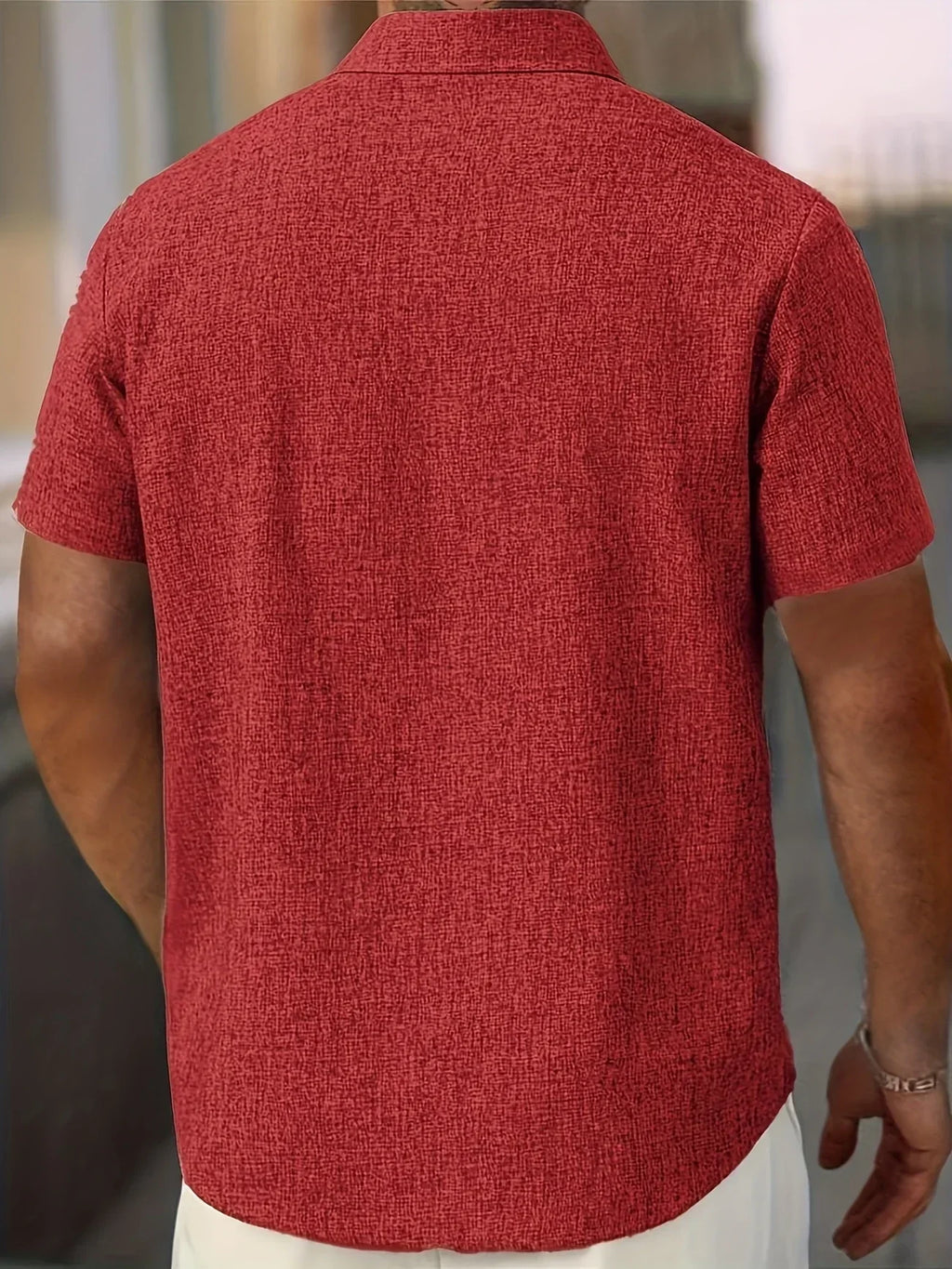 Camisa Ligera de Manga Corta en Mezcla de Lino