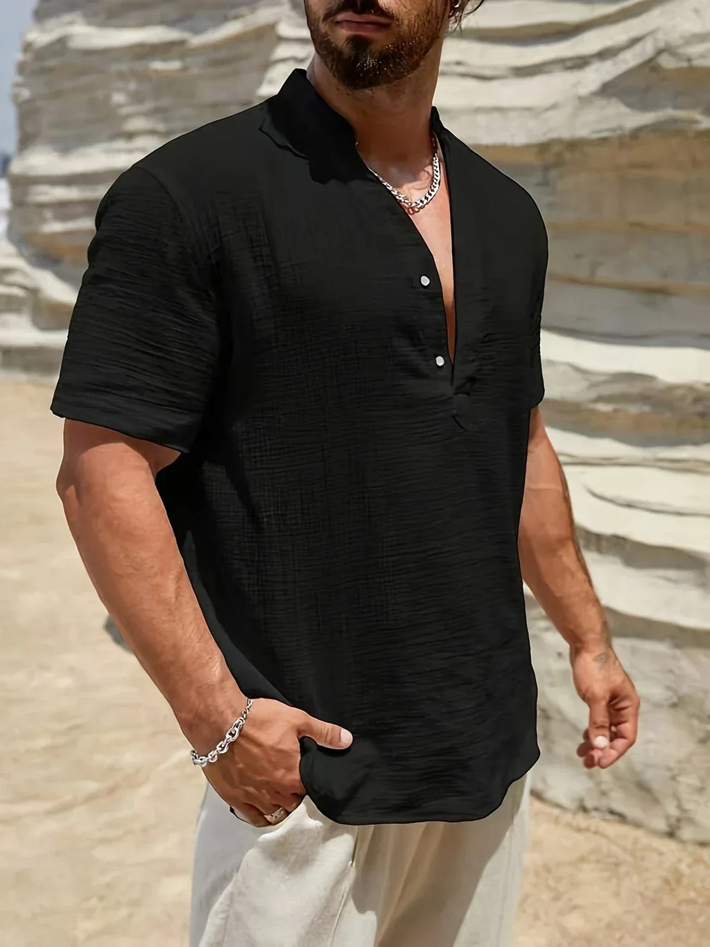 Camisa de Verano Elegante con Cuello Mao