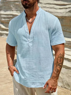 Camisa de Verano Elegante con Cuello Mao