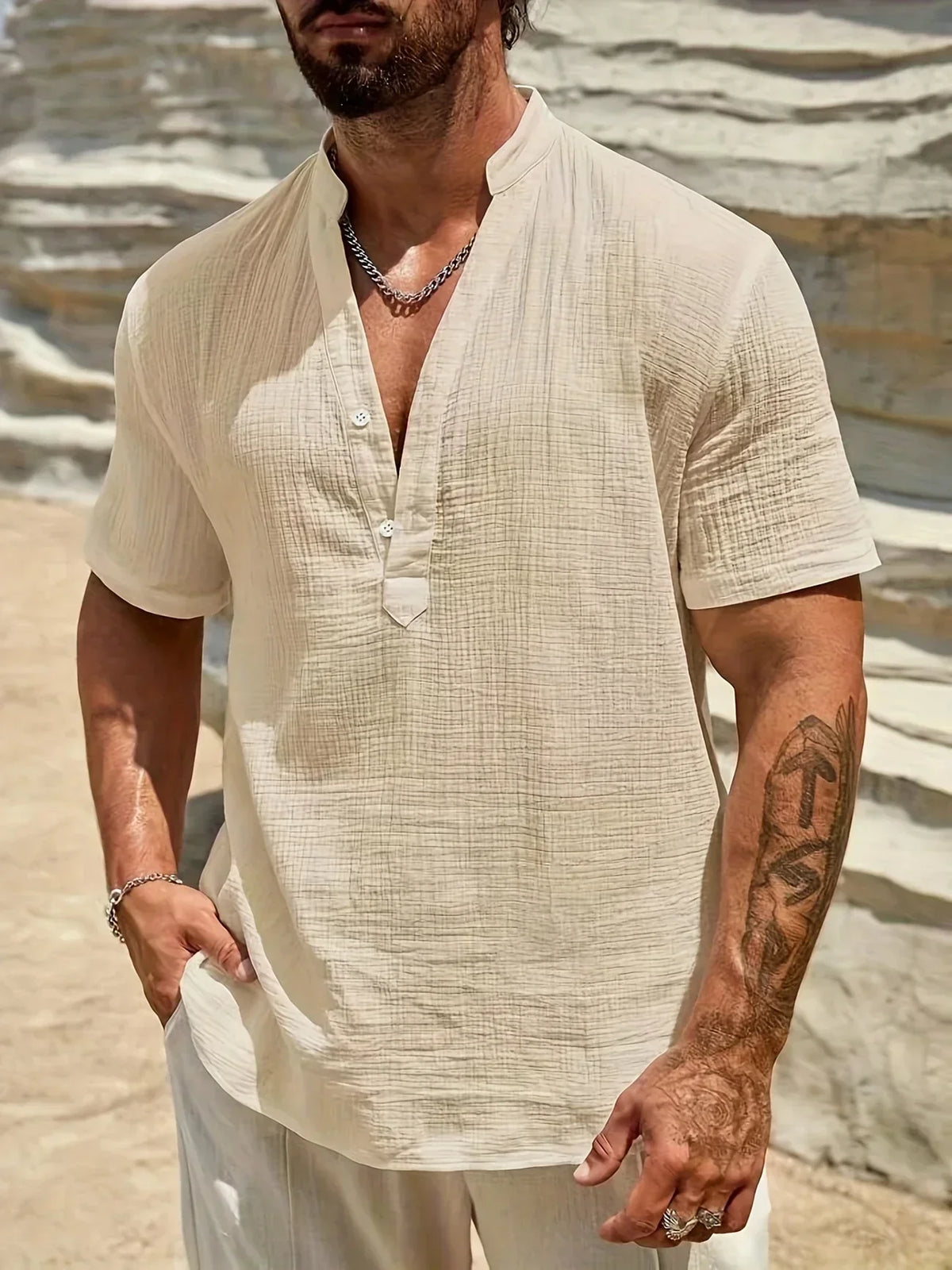 Camisa de Verano Elegante con Cuello Mao