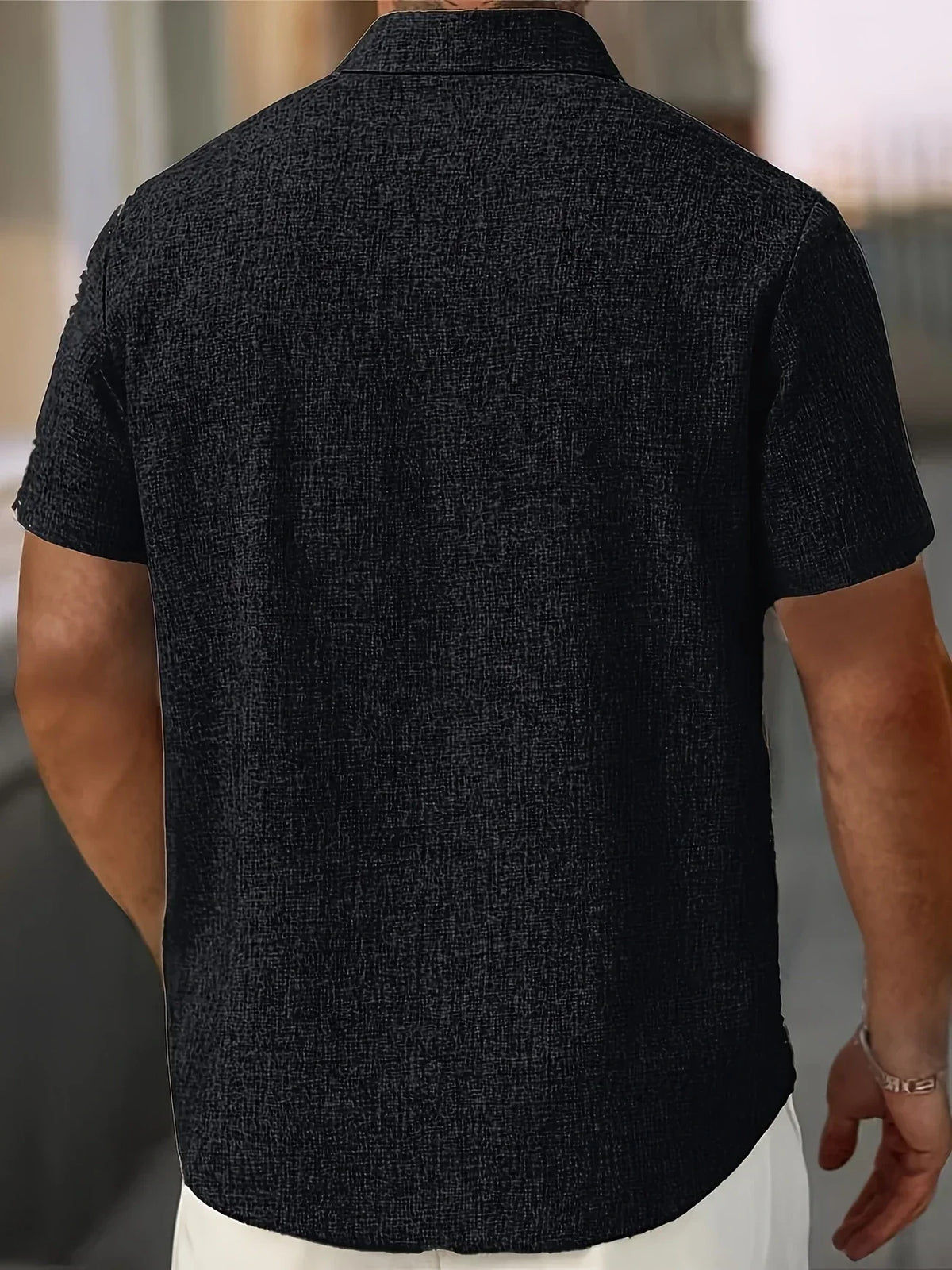 Camisa Ligera de Manga Corta en Mezcla de Lino