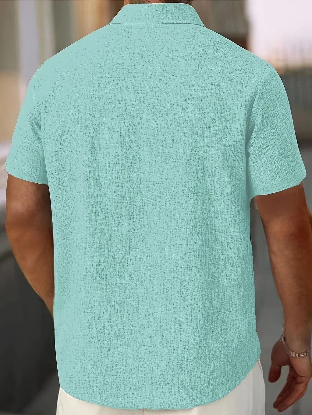 Camisa Ligera de Manga Corta en Mezcla de Lino
