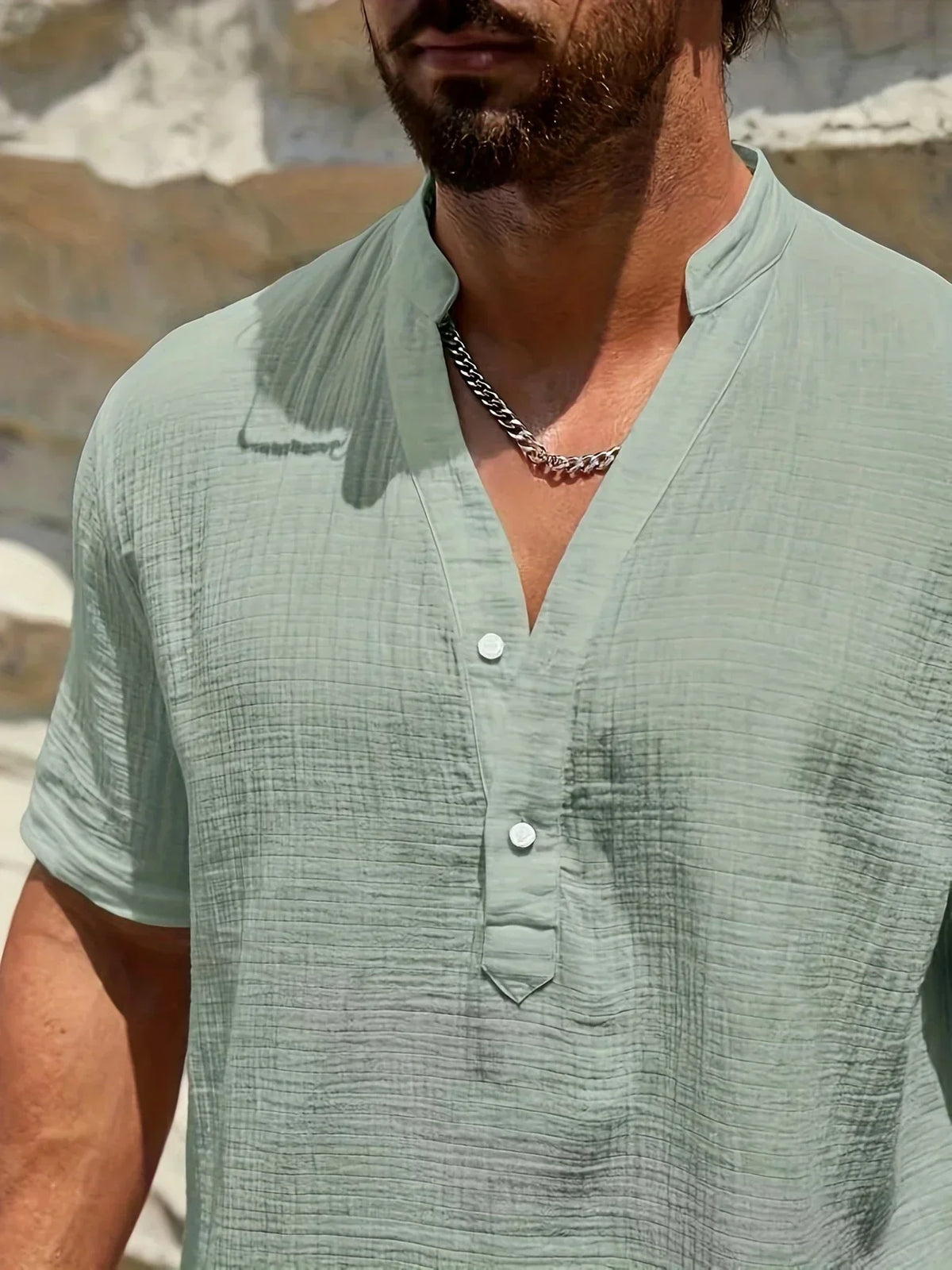 Camisa de Verano Elegante con Cuello Mao