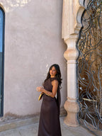 Noa | Vestido Liso Vintage con Lazo y Cintura Alta