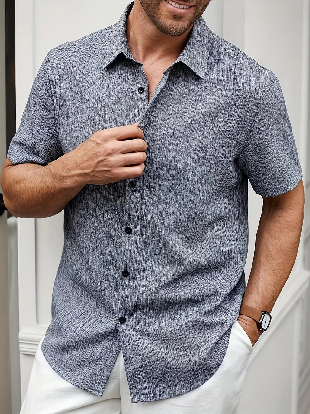 Camisa Ligera de Manga Corta en Mezcla de Lino