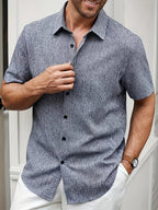 Camisa Ligera de Manga Corta en Mezcla de Lino