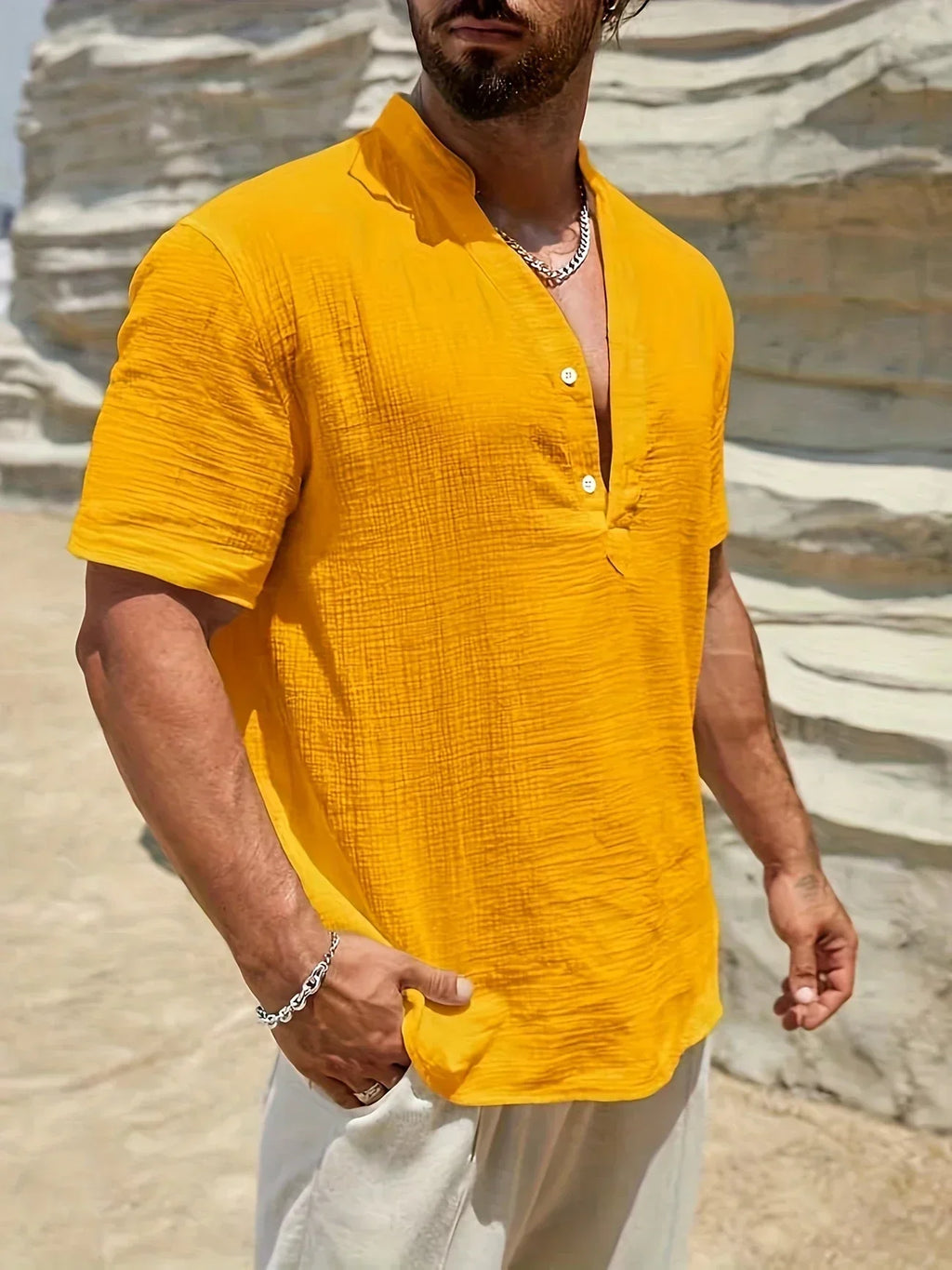 Camisa de Verano Elegante con Cuello Mao