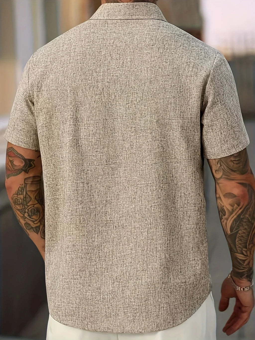Camisa Ligera de Manga Corta en Mezcla de Lino
