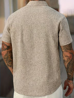 Camisa Ligera de Manga Corta en Mezcla de Lino