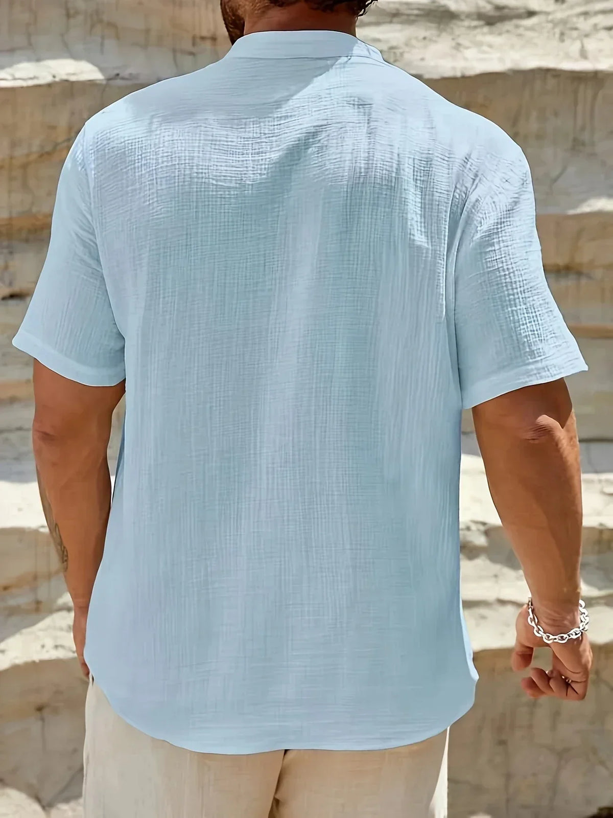 Camisa de Verano Elegante con Cuello Mao
