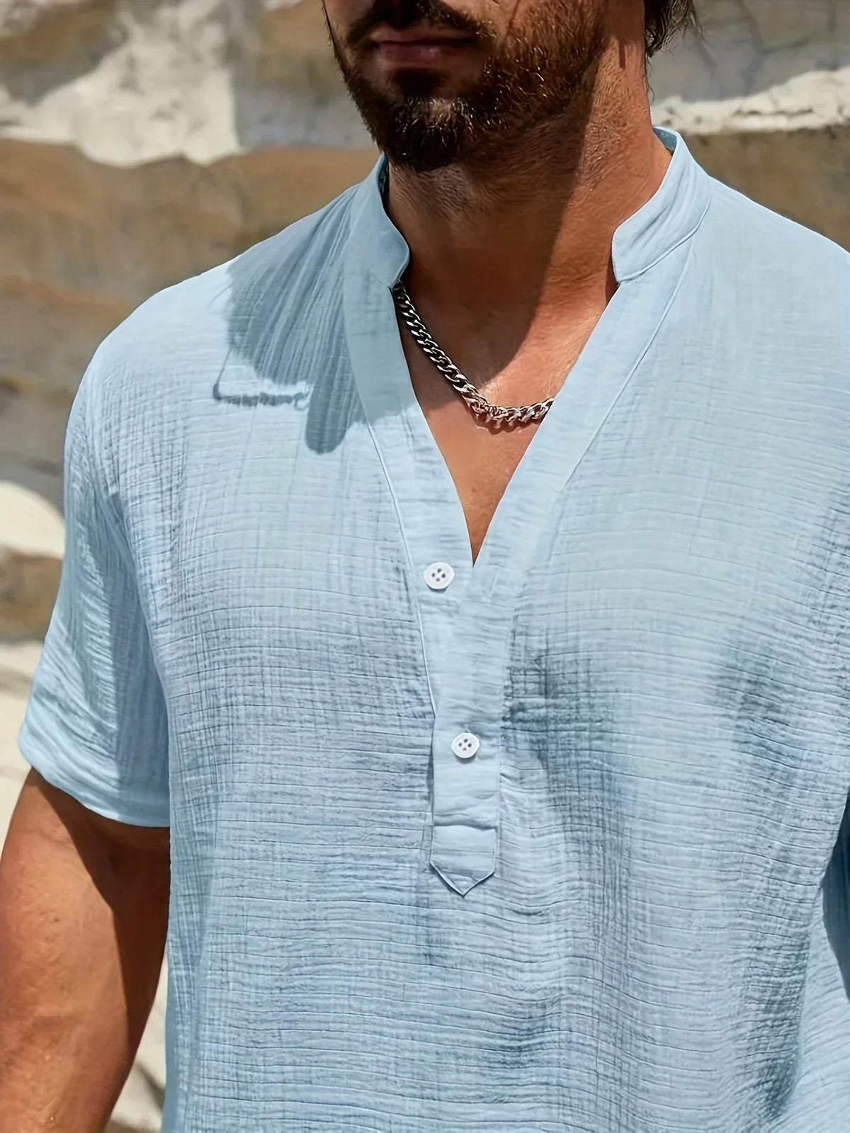 Camisa de Verano Elegante con Cuello Mao