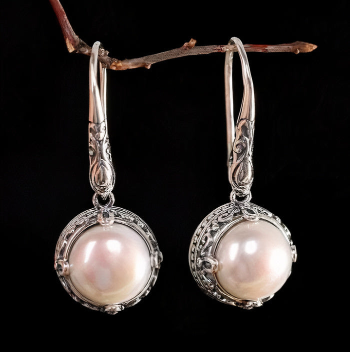 Pendientes Vintage Plateados con Perlas