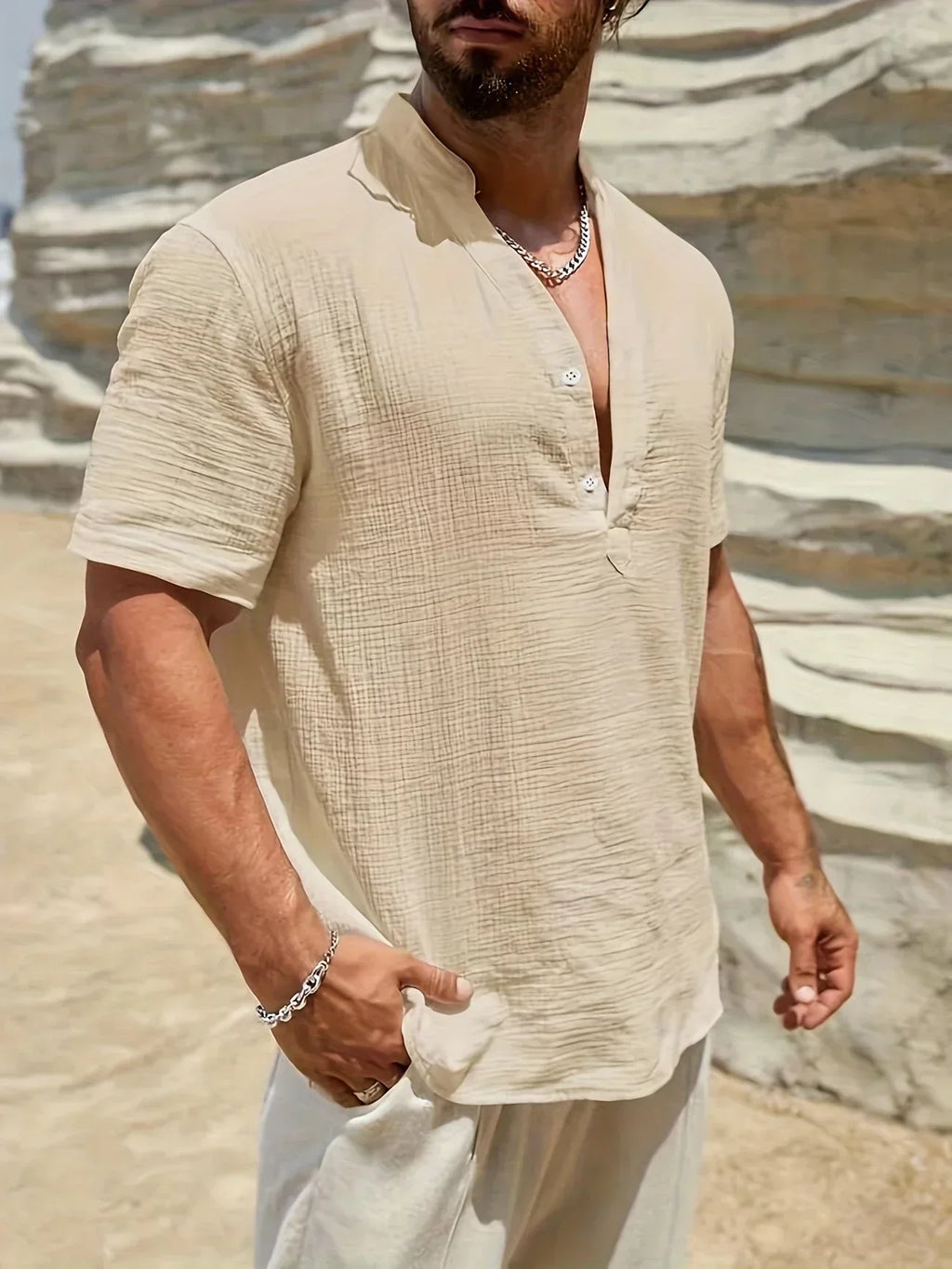 Camisa de Verano Elegante con Cuello Mao