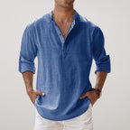 Camisa Henley de Algodón con Efecto Lino