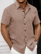 Camisa Ligera de Manga Corta en Mezcla de Lino