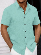 Camisa Ligera de Manga Corta en Mezcla de Lino