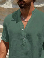 Camisa de Verano Elegante con Cuello Mao