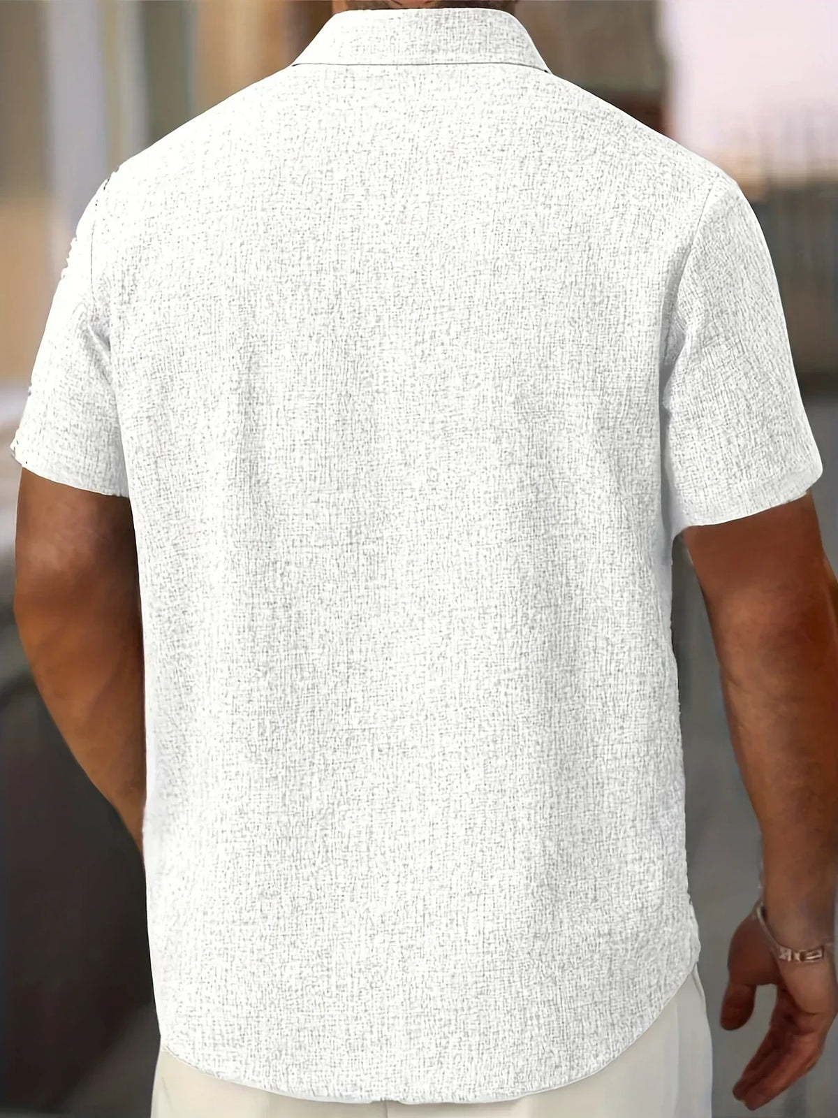 Camisa Ligera de Manga Corta en Mezcla de Lino