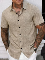 Camisa Ligera de Manga Corta en Mezcla de Lino