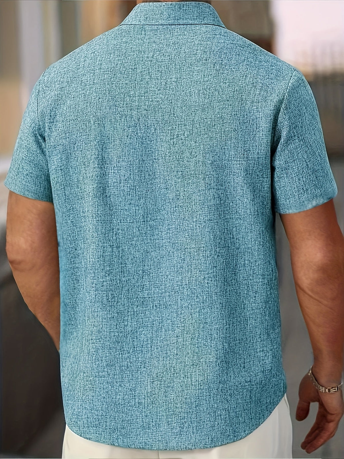 Camisa Ligera de Manga Corta en Mezcla de Lino