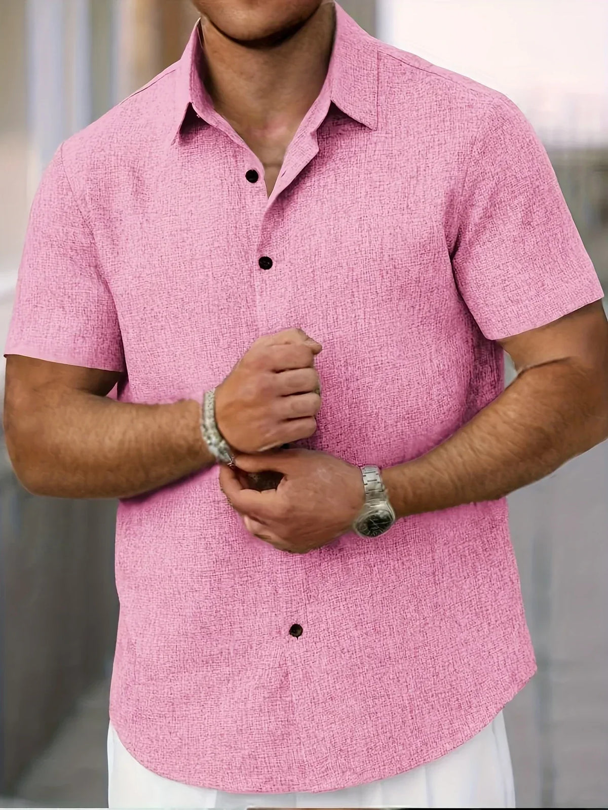 Camisa Ligera de Manga Corta en Mezcla de Lino