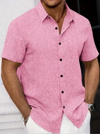 Camisa Ligera de Manga Corta en Mezcla de Lino