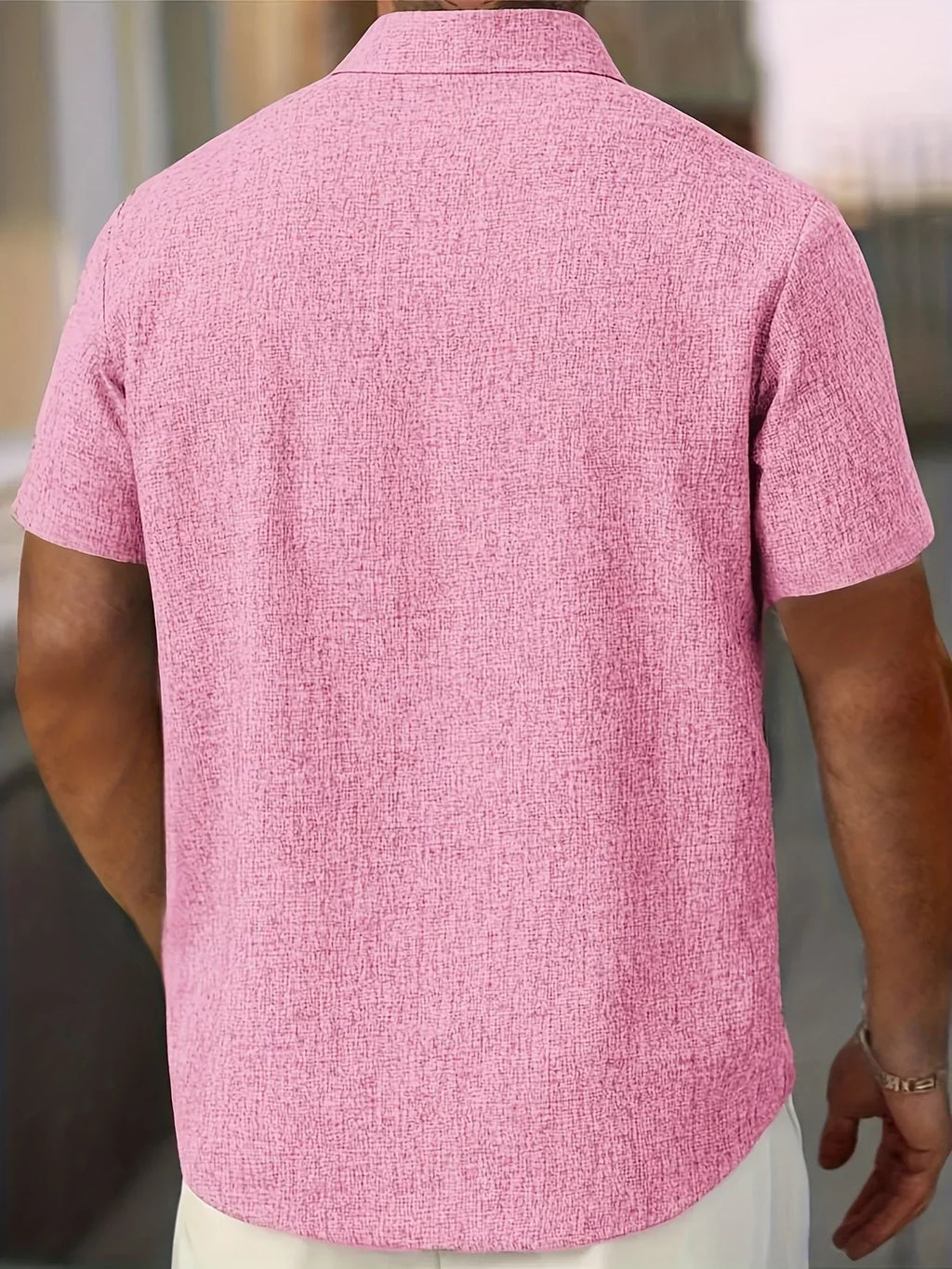 Camisa Ligera de Manga Corta en Mezcla de Lino