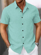 Camisa Ligera de Manga Corta en Mezcla de Lino