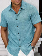 Camisa Ligera de Manga Corta en Mezcla de Lino