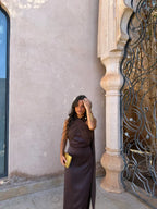 Noa | Vestido Liso Vintage con Lazo y Cintura Alta