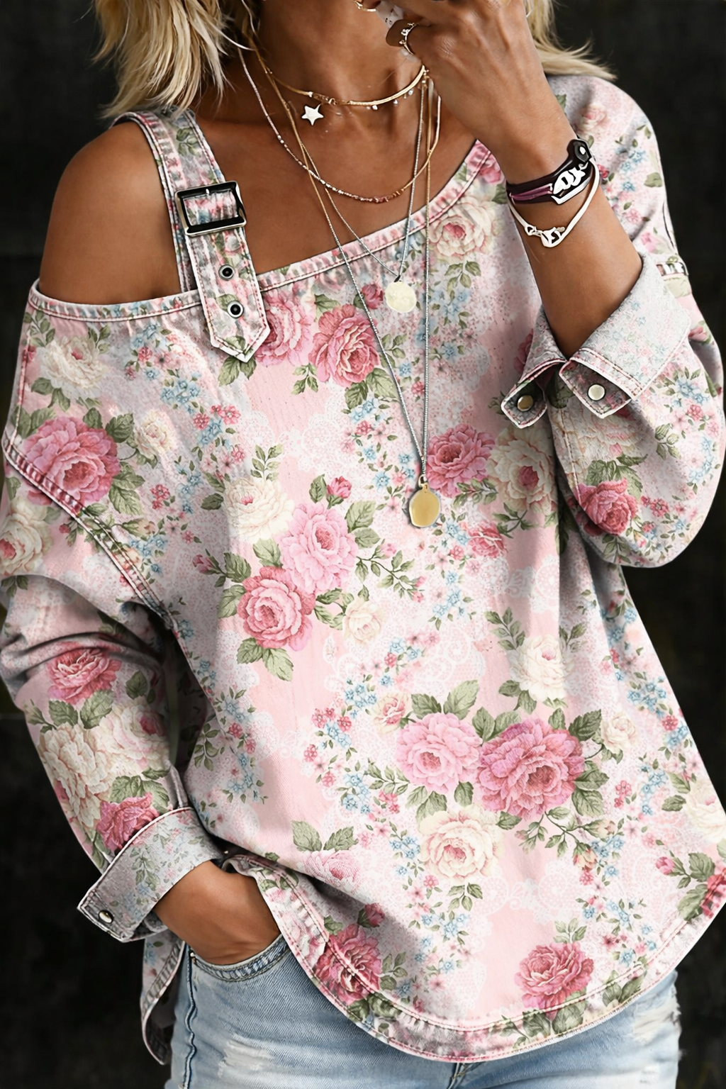Brooklyn | Vestido vaquero con cuello floral