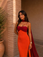 Vestido Largo Drapeado Bicolor