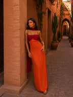 Vestido Largo Drapeado Bicolor