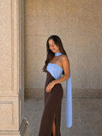 Vestido Largo Drapeado Bicolor