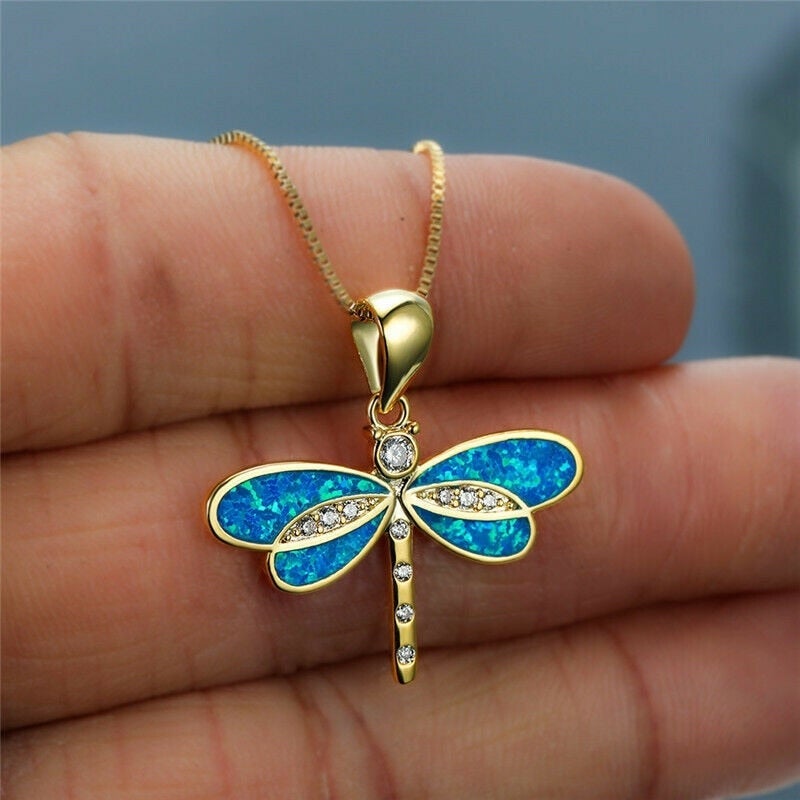 Collar Libélula Dorado con Ópalo