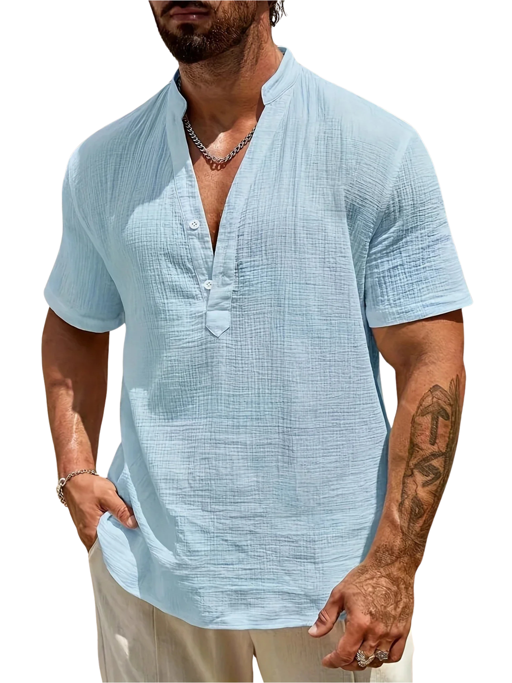 Camisa de Verano Elegante con Cuello Mao