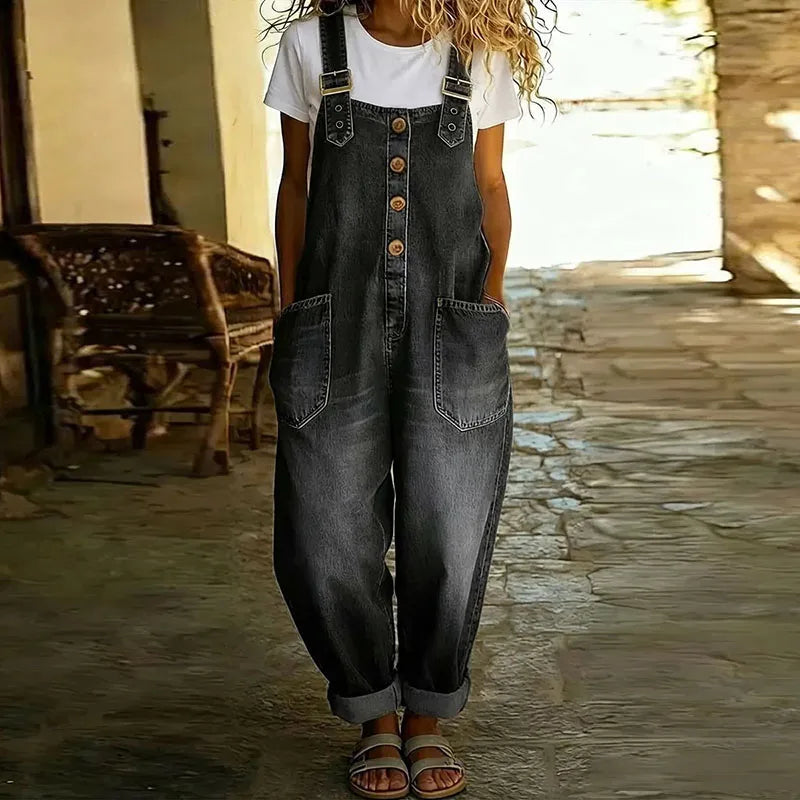 Mae | Peto efecto vaquero de algodón suave vintage con tirantes ajustables