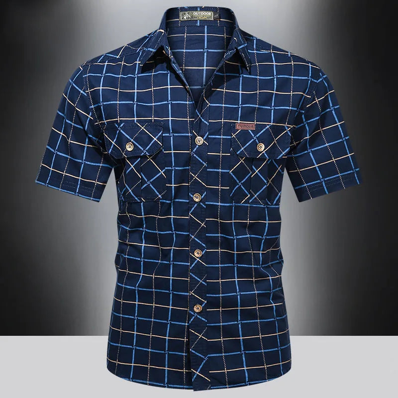 Camisa Elegante de Manga Corta a Cuadros