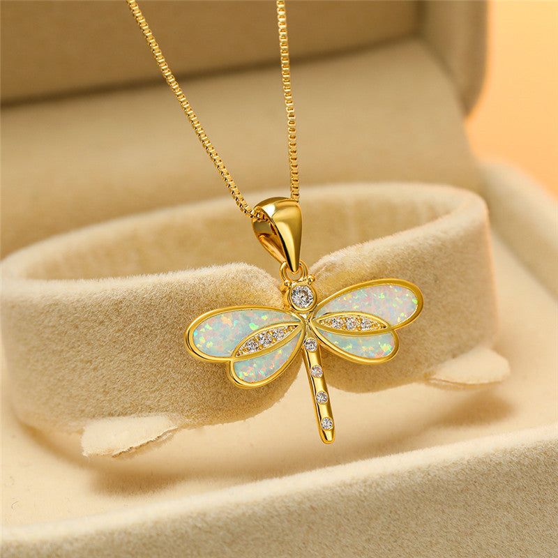 Collar Libélula Dorado con Ópalo