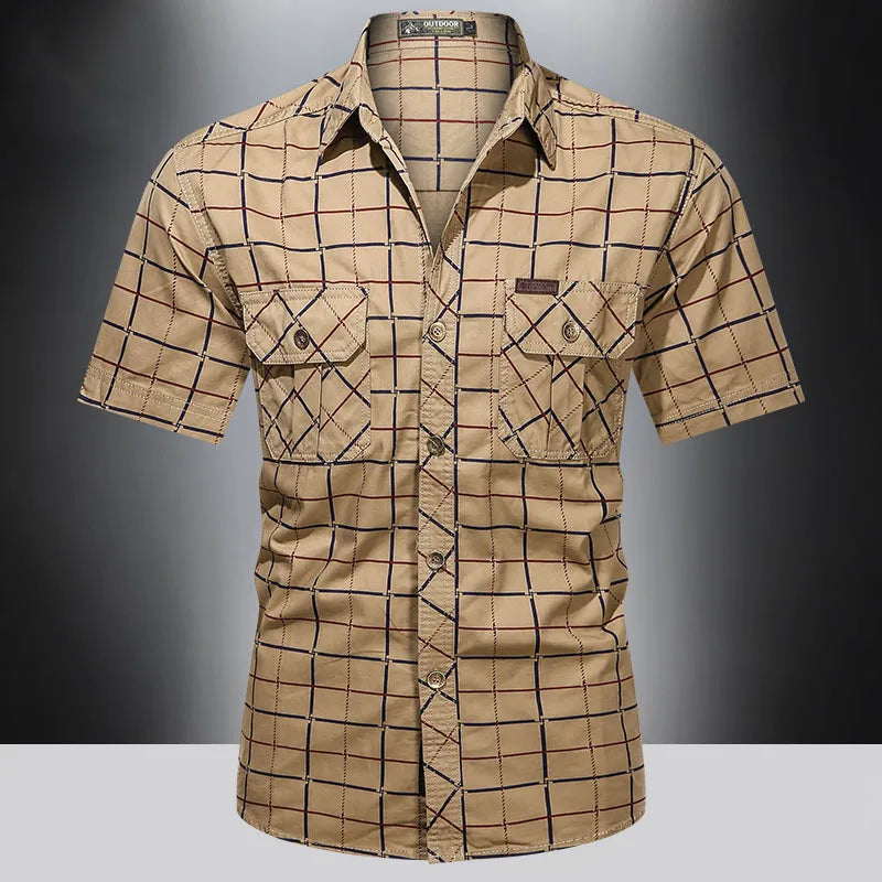 Camisa Elegante de Manga Corta a Cuadros