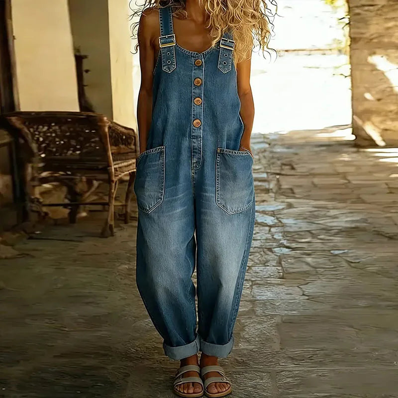 Mae | Peto efecto vaquero de algodón suave vintage con tirantes ajustables