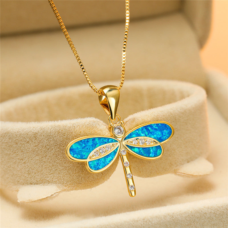 Collar Libélula Dorado con Ópalo