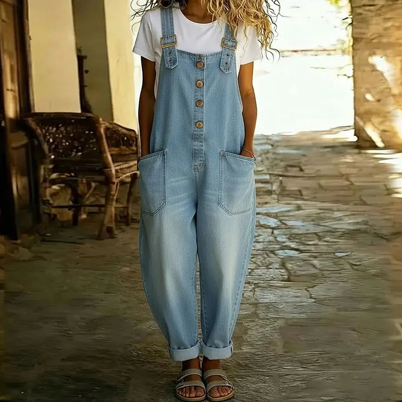 Mae | Peto efecto vaquero de algodón suave vintage con tirantes ajustables