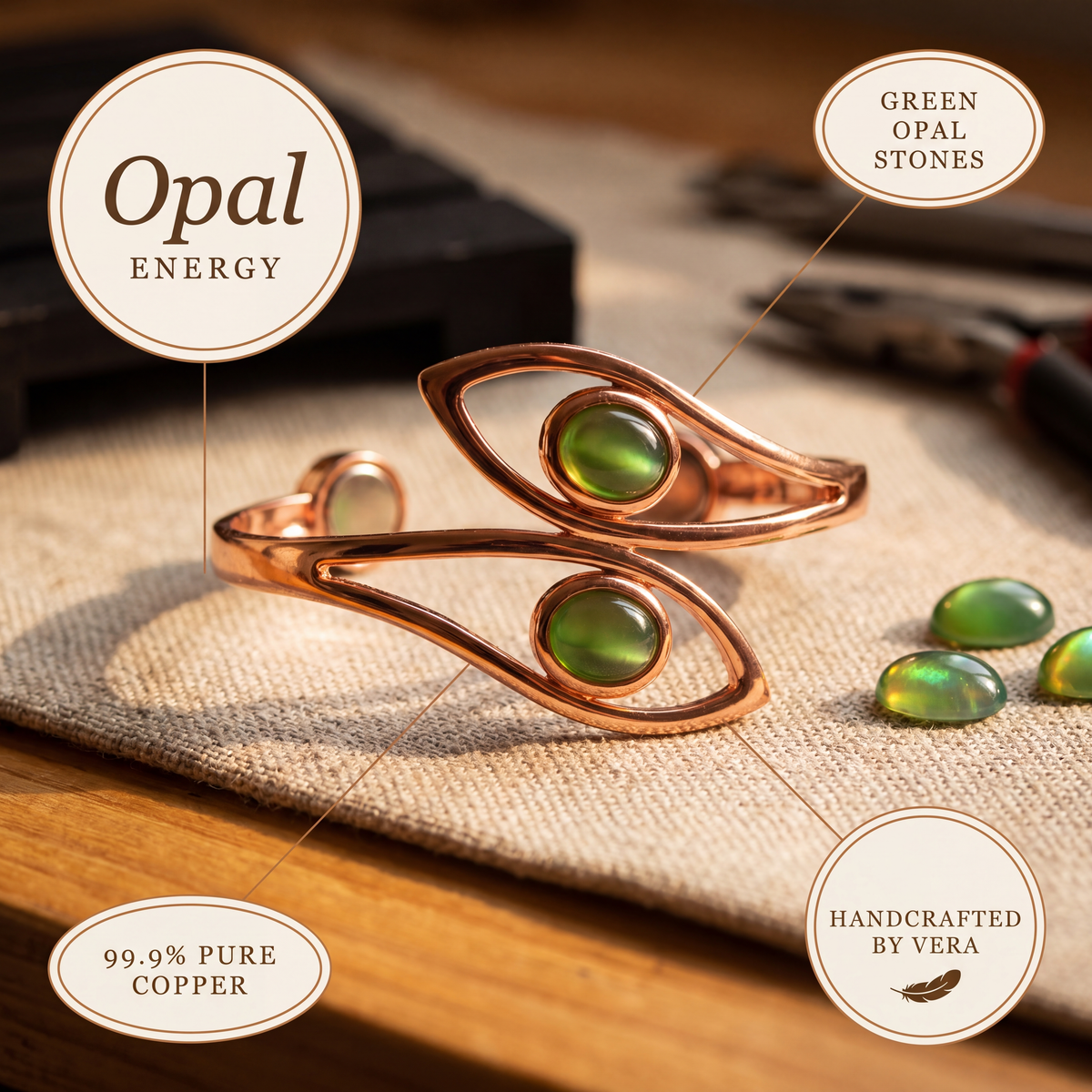 Vera | Pulsera de Cobre con Ópalo