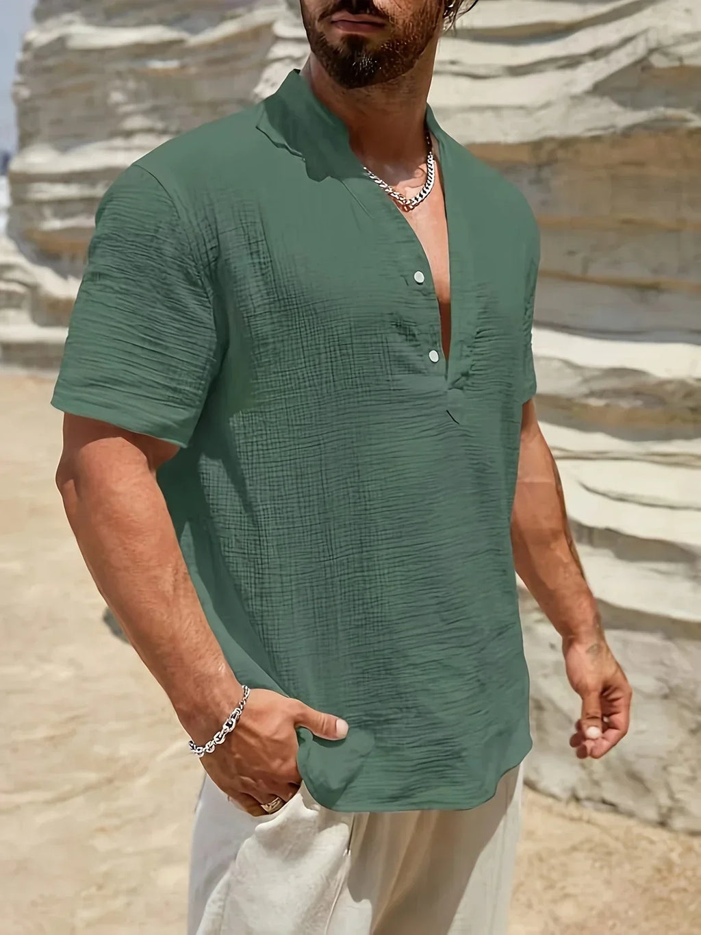 Camisa de Verano Elegante con Cuello Mao
