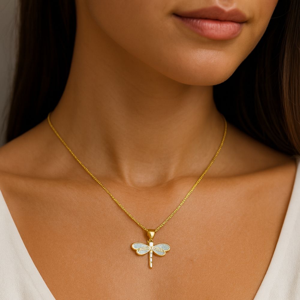 Collar Libélula Dorado con Ópalo