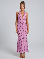 Vestido maxi sin espalda con lazo en la cintura de lunares