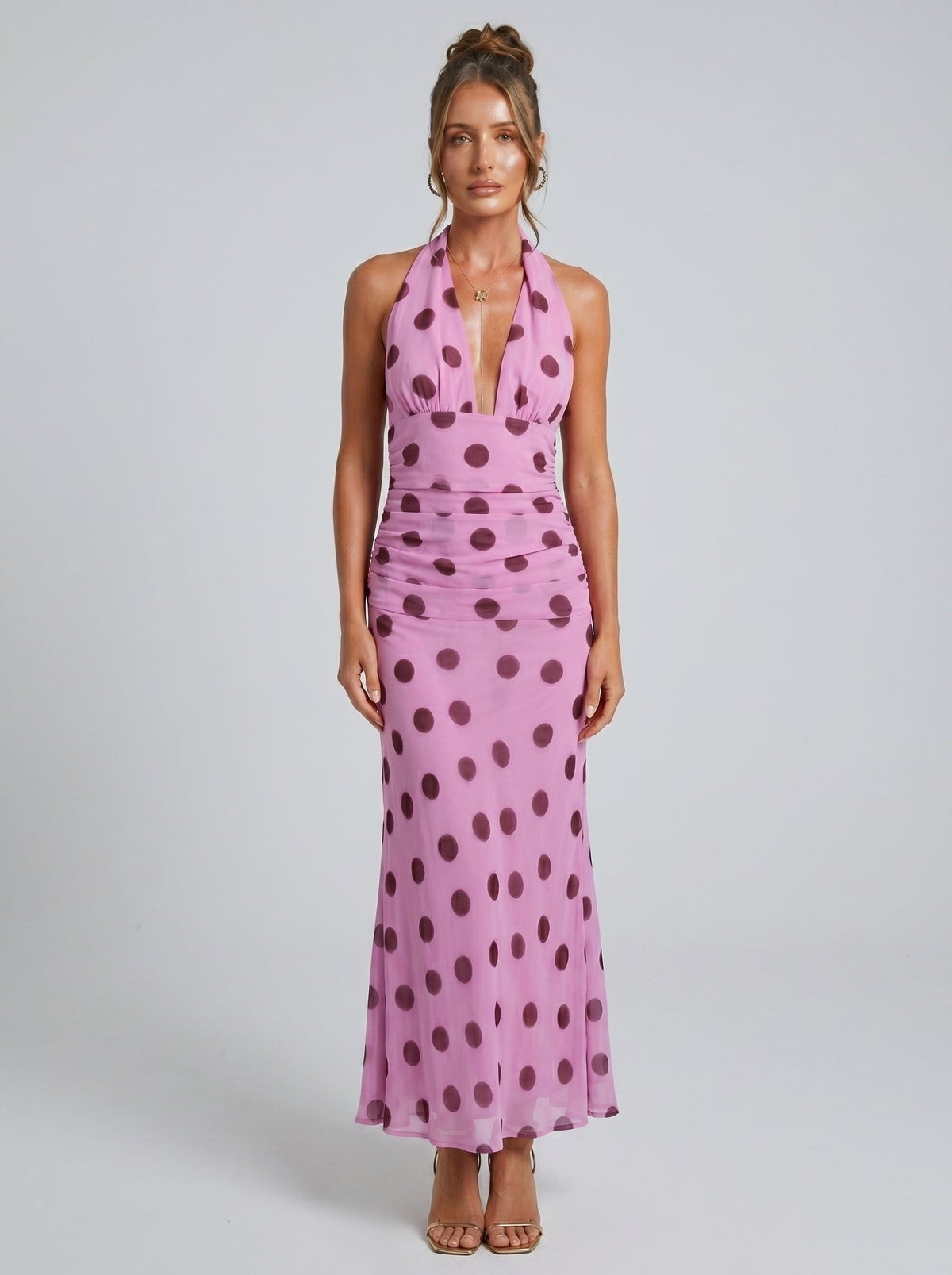 Vestido maxi sin espalda con lazo en la cintura de lunares