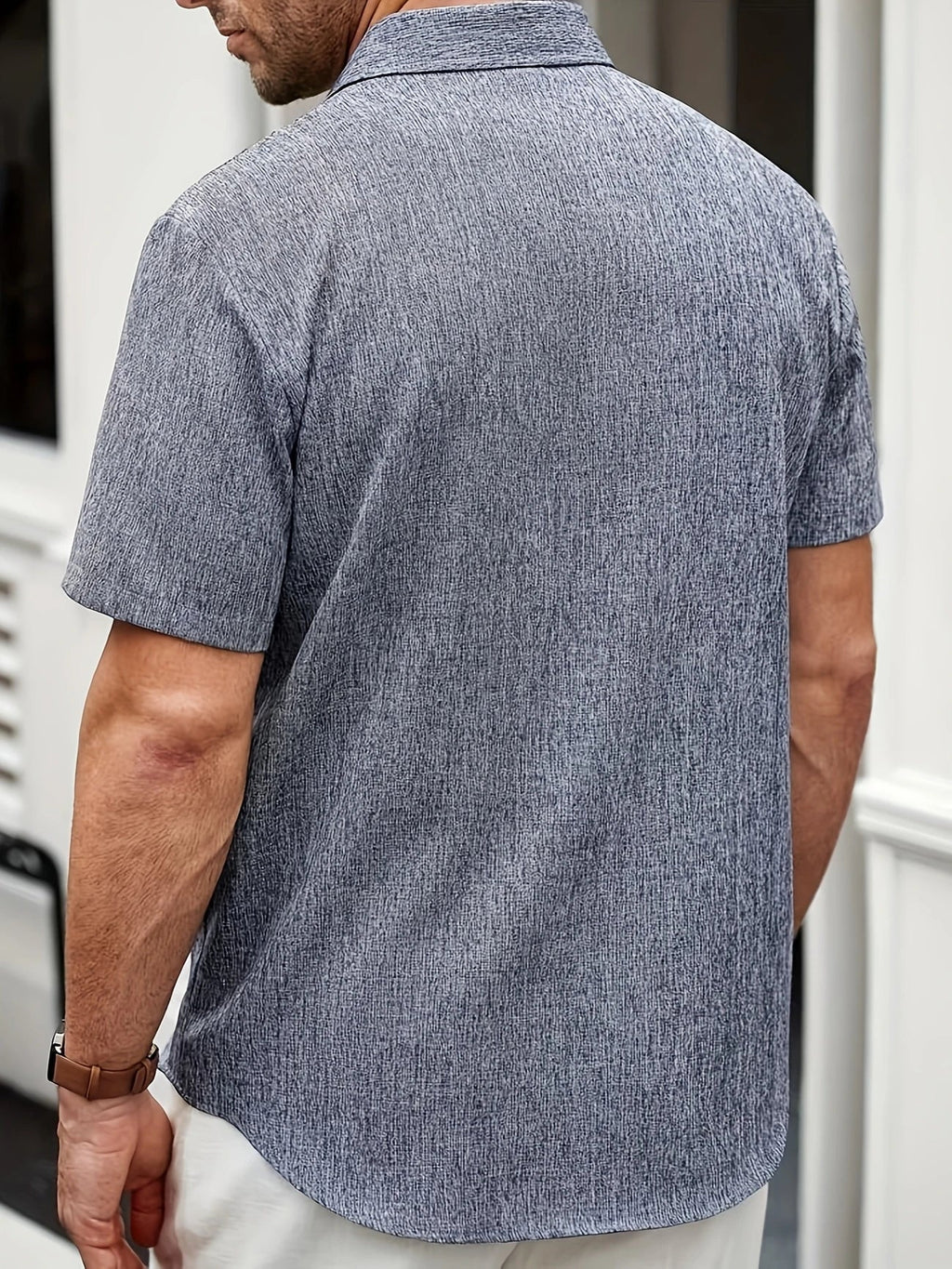 Camisa Ligera de Manga Corta en Mezcla de Lino