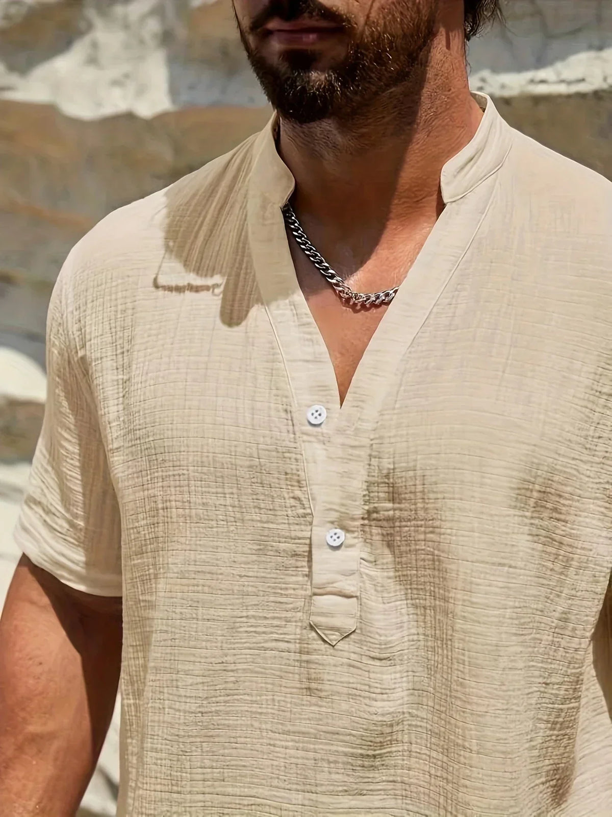 Camisa de Verano Elegante con Cuello Mao